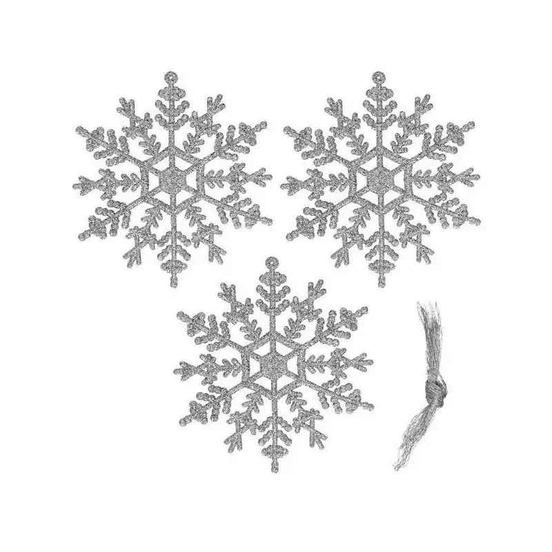 Vrácení Zdarma Vánoční ozdoby - Sněhové vločky se třpytkami 12cm, stříbrné, sada 3ks