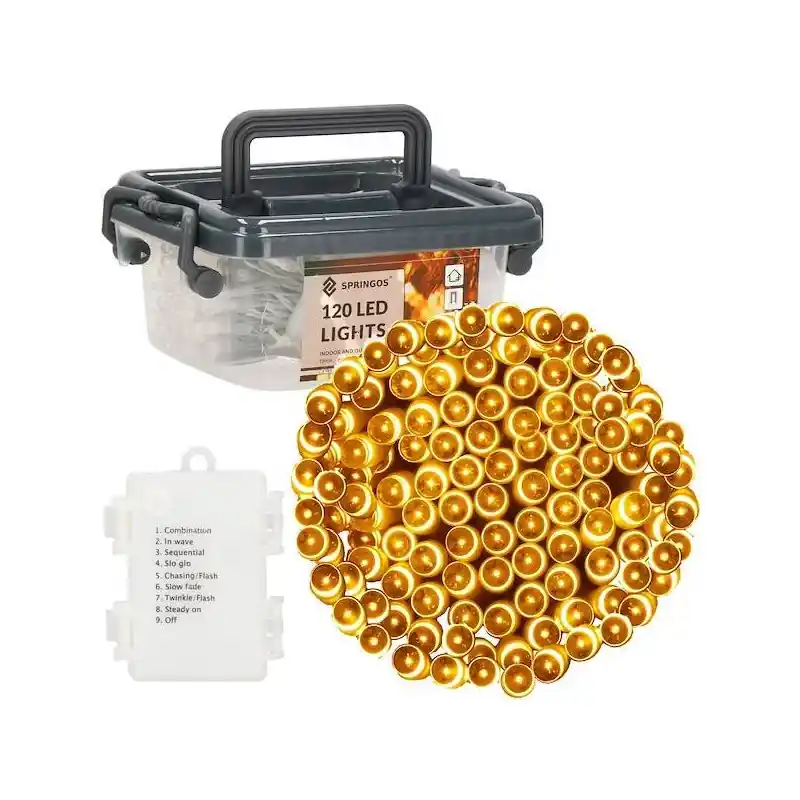LED světelný řetěz - 9m, 120LED, 8 funkcí, 3xAA, IP44, teplá bílá Nejlepší Cena