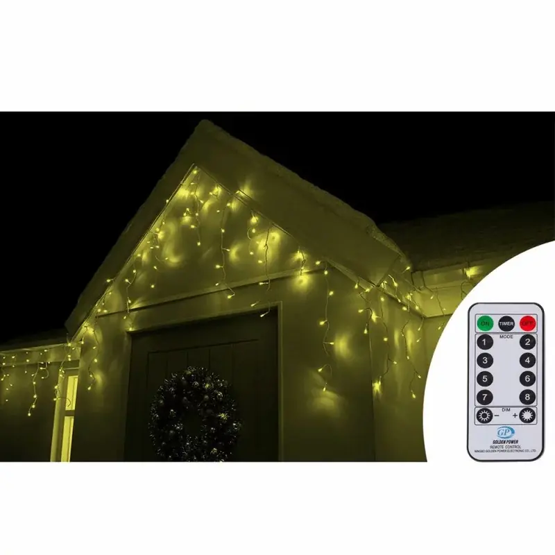 Akční Cena LED krápníky - 22,5m, 500LED, 8 funkcí, ovladač, IP44, teplá bílá
