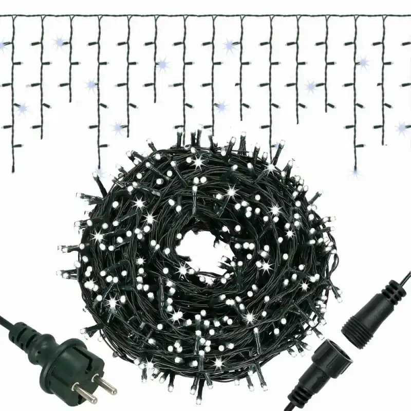 Přímo Od Výrobce LED krápníky - 14,5m, 300LED, IP44, studená bílá + záblesky