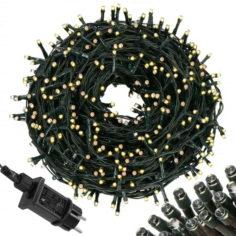 LED světelný řetěz - 12,5m, 200LED, 8 funkcí, paměť, IP44, teplá bílá Novinka
