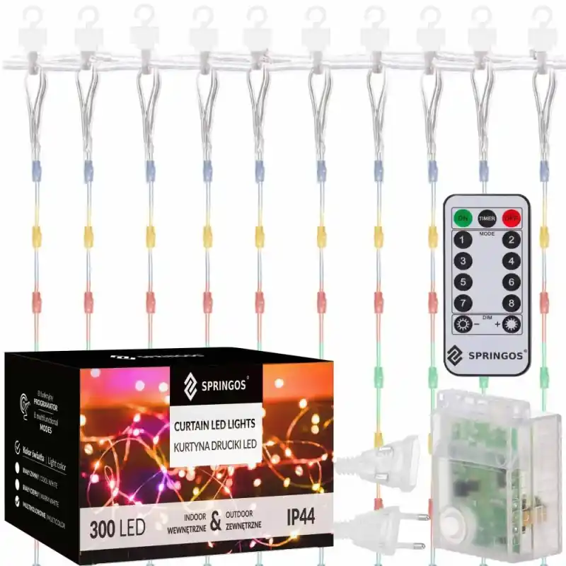 LED Nano závěs - 3x3m, 300LED, 8 funkcí, ovladač, IP44, multicolor Dokud Zásoby Vydrží