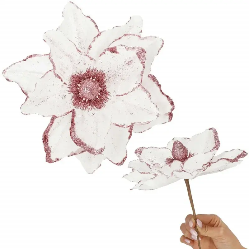 Magnolie na stonku 23x25cm bílo-růžová, vánoční dekorace Must-Have
