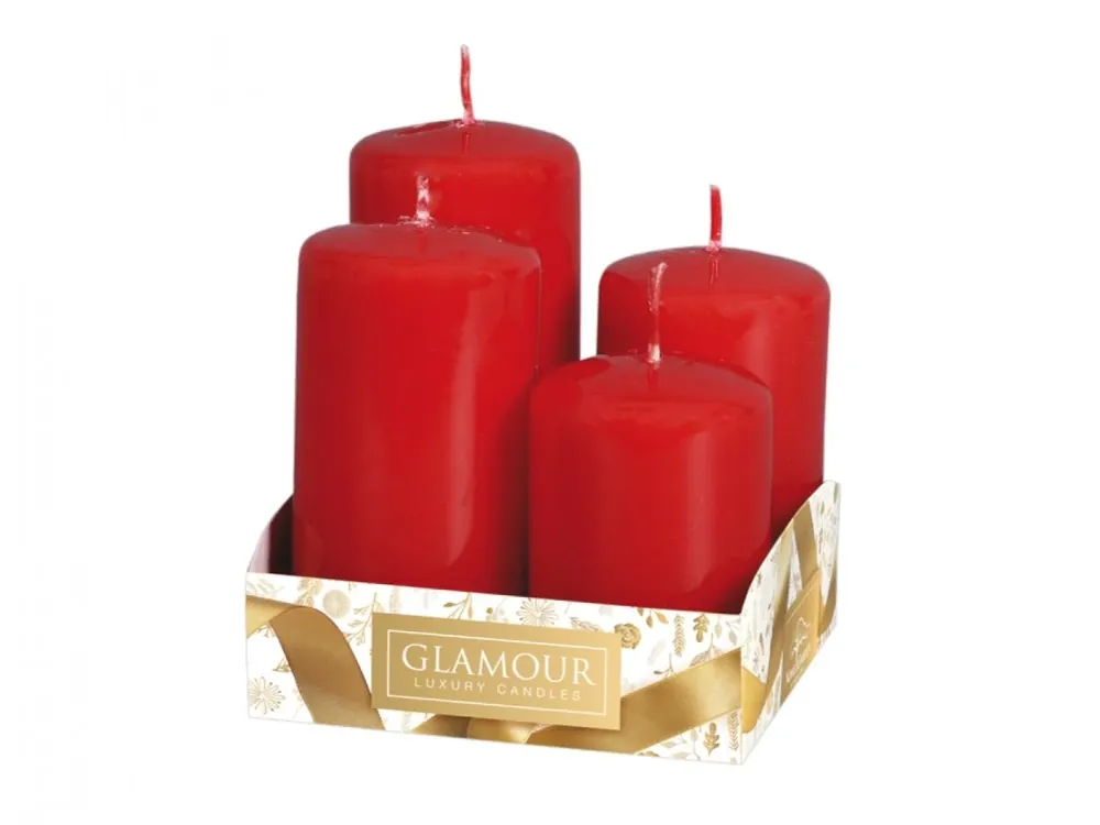 Expresní Doručení Svíčky adventní STUPŇOVITÉ lakované d4x6/7/8/9cm - červená 4ks