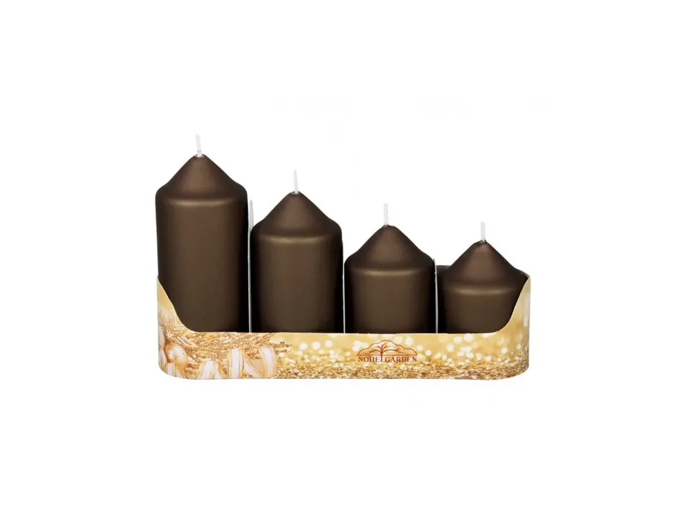Svíčky adventní STUPŇOVITÉ metal mat d5x7/8/10/12cm - hnědá 4ks Akční Cena