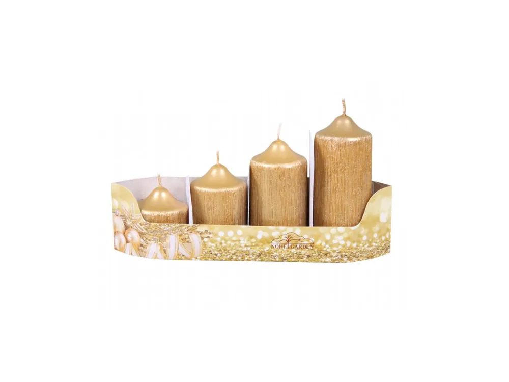 Svíčky adventní STUPŇOVITÉ PEGAS - zlaté - d4,5x5,7,9,11cm 4ks Levný