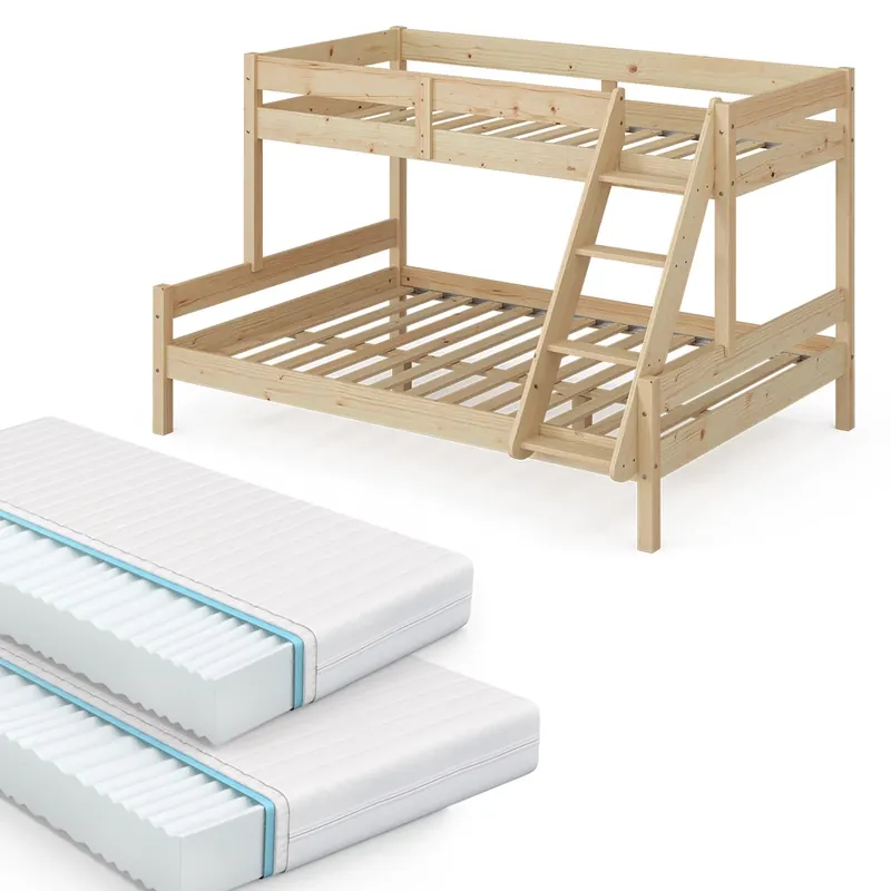 Patrová postel Everest Přírodní dřevo 140x200 / 90x200 cm se 2 matracemi Vitalispa Sezónní Sleva