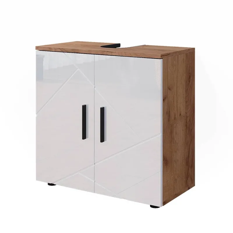 Základní skříňka pod umyvadlo Irma Bílý vysoký lesk/zlatý dub power 60 x 59 cm Vicco Super Cena