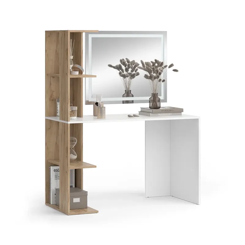 Dokud Zásoby Vydrží Toaletní stolek Tower Bílá/Sonoma 122.2 cm se zrcadlem LED Vicco