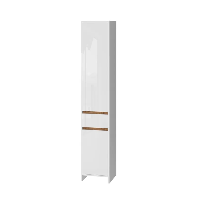 Koupelnová skříňka Detmold Bílý vysoký lesk/zlatý dub power 35 x 190 cm se 2 dvířky a jednou zásuvkou Vicco Levný