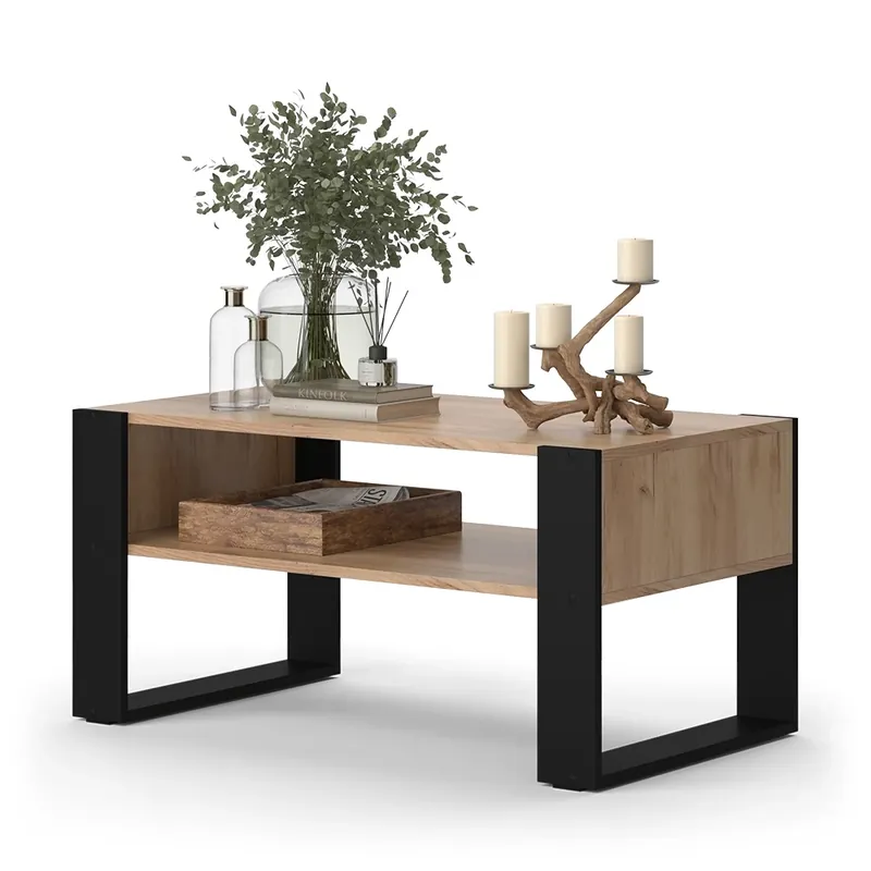 Konferenční stolek Olli Zlatý mocný dub 92 x 52.4 cm s policí Vicco Nízká Cena