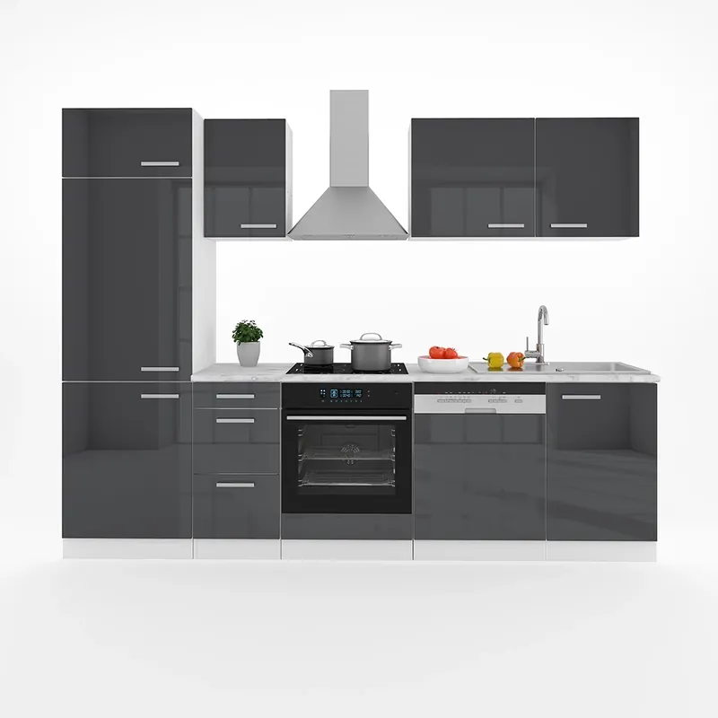 Výprodej Kuchyňský kout Optima Antracitový vysoký lesk/bílá 270 cm bez pracovní desky s páskem LED Vicco
