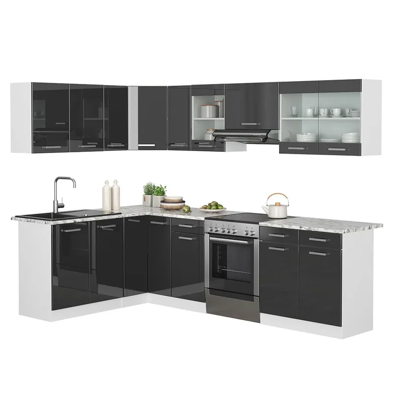Rohová kuchyňská linka Rick Antracitový vysoký lesk/bílá 270 x 60 cm s pracovní deskou s páskem LED Vicco Akční Cena