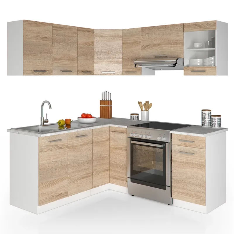 Top Prodej Rohová kuchyňská linka Rick Sonoma/bílá 187 x 60 cm s pracovní deskou s páskem LED Vicco