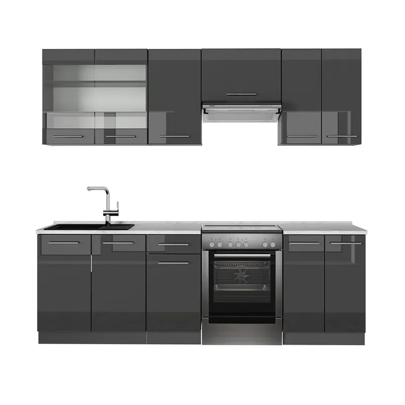 Aktuální Kuchyňský kout Fame-Line Antracitový vysoký lesk 240 cm , PD Mramor Vicco