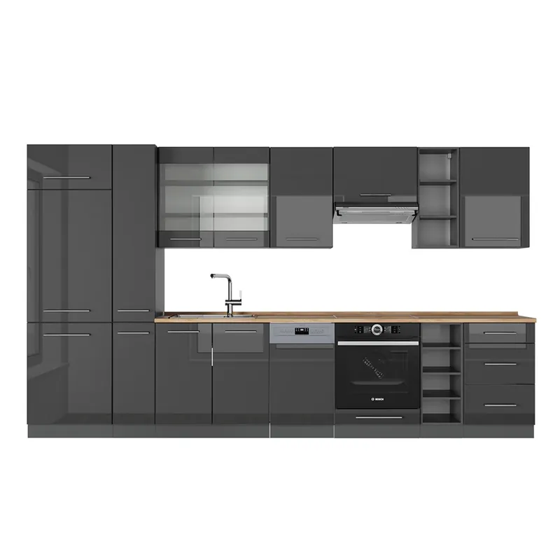 Originální Kuchyňský kout Fame-Line Antracitový vysoký lesk 355 cm , PD Dub Vicco