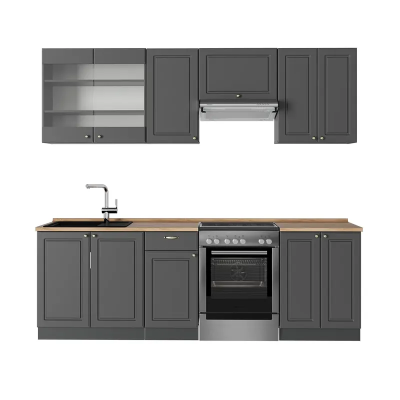 Časově Omezené Kuchyňský kout Fame-Line Anthrazit-Gold Landhaus 240 cm , PD Dub Vicco