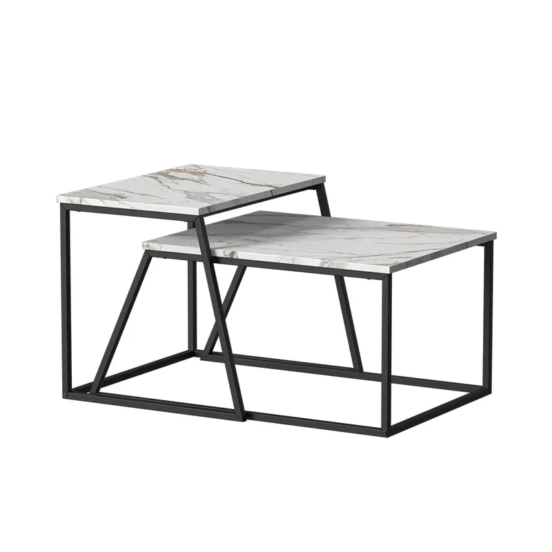 Stoleček kávový stolík Myra Černá/mramorová-bílá 60 x 50 cm 2 díly Vicco Dokud Zásoby Vydrží