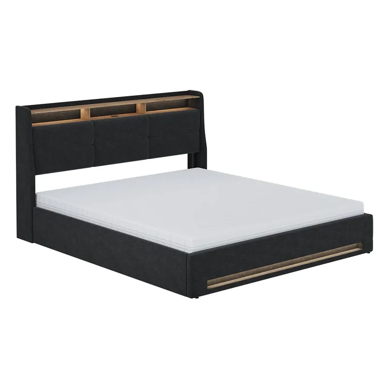 Čalouněná postel Christin Antracit/dub 180x200 s LED, USB portem a matrací Vitalispa Sezónní Sleva