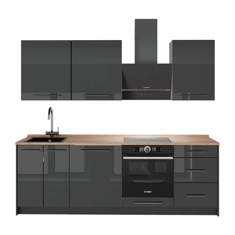 Kuchyňský kout Fame-Line Antracitový vysoký lesk/Antracit 230 cm, PD Dub Vicco Akční Cena