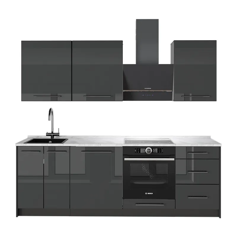 Kuchyňský kout Fame-Line Antracitový vysoký lesk/Antracit 230 cm, PD Mramor Vicco Super Cena