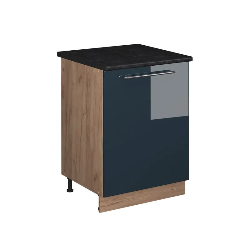Must-Have Spodní skříňka kuchyňské linky Fame-Line Tmavě modrá s vysokým leskem/Zlatý mocný dub 60 cm 1 dvířka s pracovní deskou Vicco