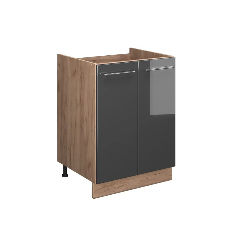 Cenově Výhodný Skříňka pod dřez Fame-Line Antracitový vysoký lesk/Zlatý mocný dub 60 cm Vicco