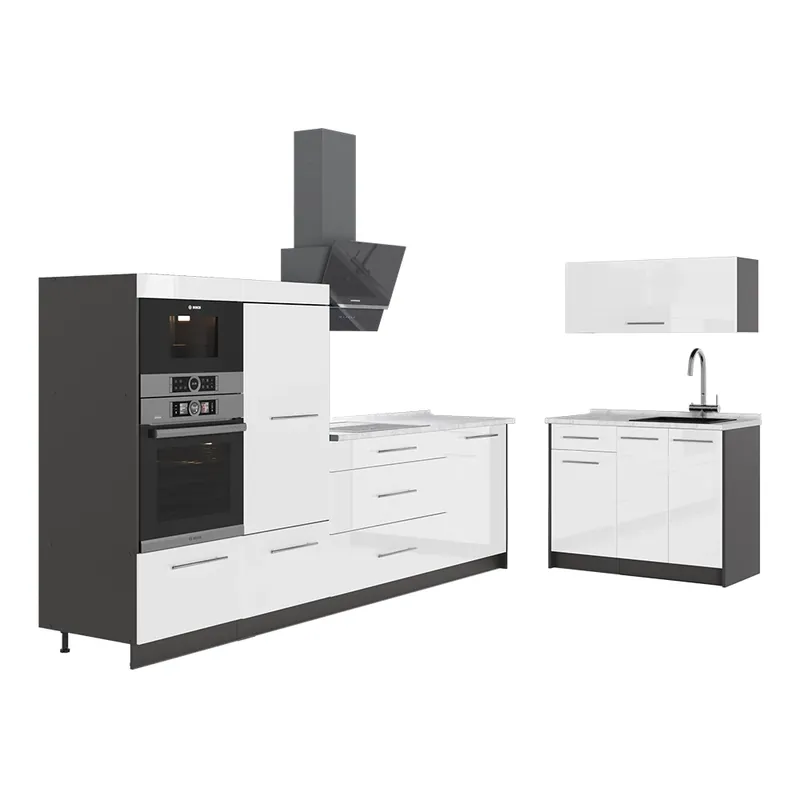 Akce Kuchyně Fame-Line Bílá vysoký lesk/Antracit 380 cm, PD Mramor Vicco