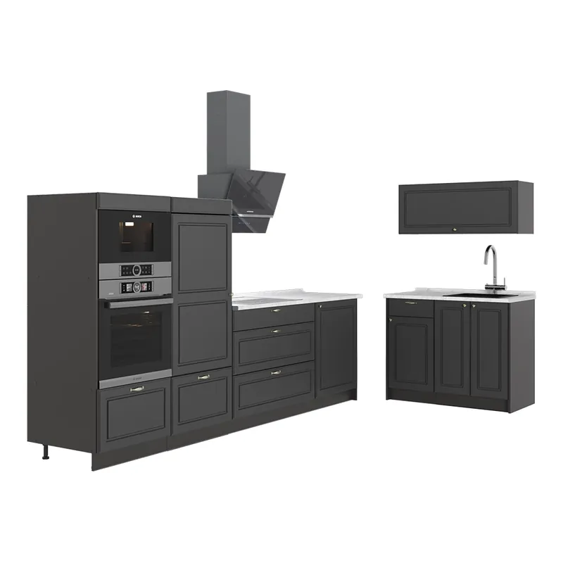 Tovární Cena Kuchyně Fame-Line Anthrazit-Gold Landhaus/Antracit 380 cm, PD Mramor Vicco