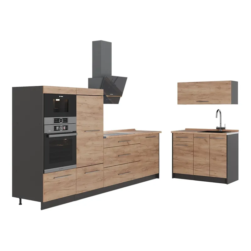 Expresní Doručení Kuchyně Fame-Line Zlatý mocný dub/Antracit 380 cm, PD Dub Vicco
