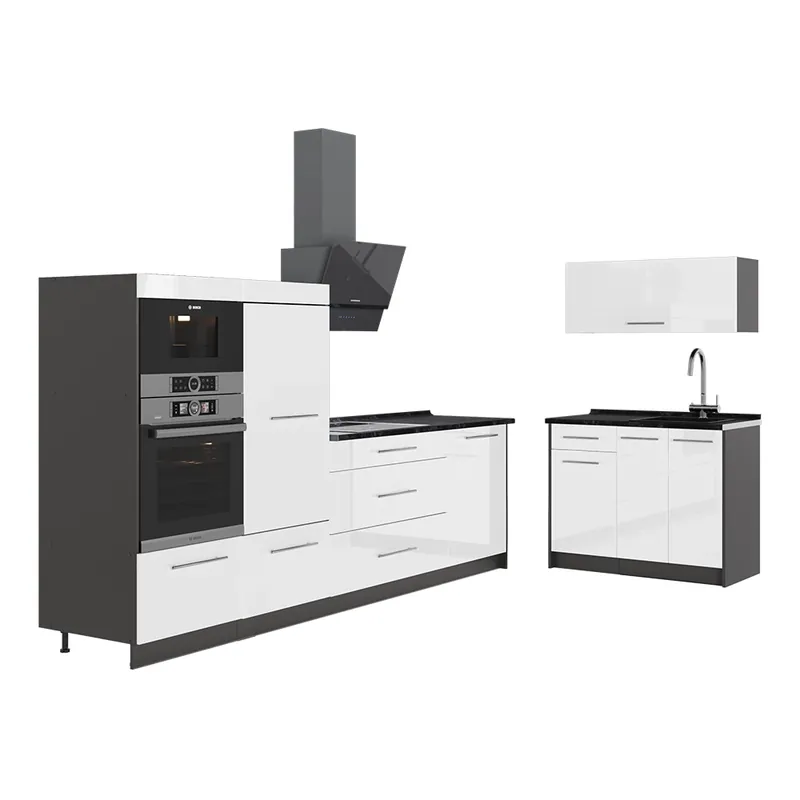 Sezónní Sleva Kuchyně Fame-Line Bílá vysoký lesk/Antracit 380 cm, PD Antracit Vicco