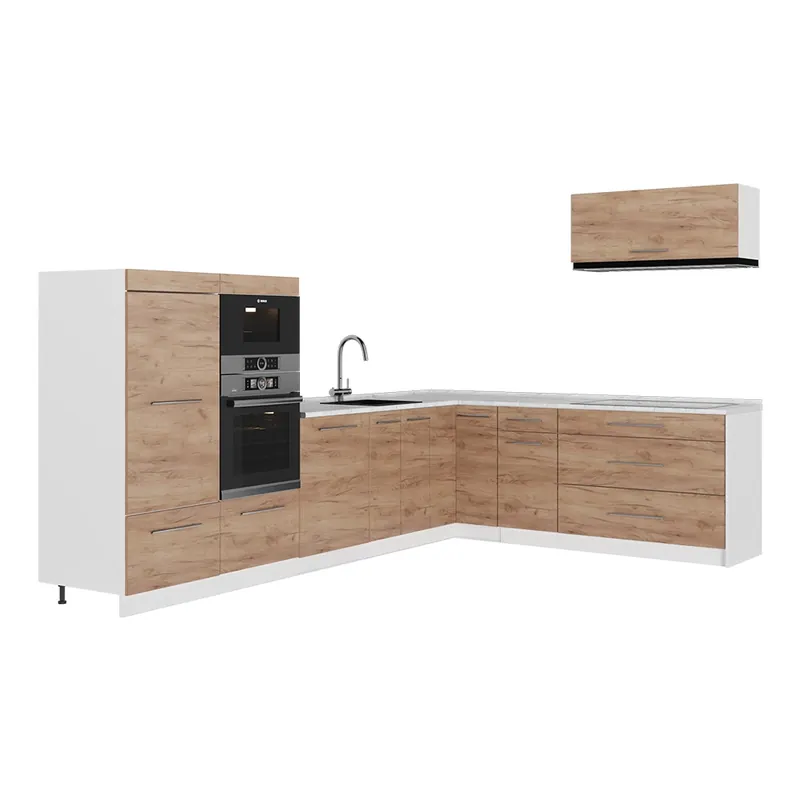 Levný Rohová kuchyň Fame-Line Zlatý mocný dub/Bílá 327 x 227 cm, PD Mramor Vicco