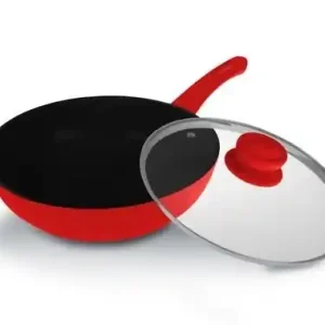 Vysoce Kvalitní KERAMICKÁ PÁNEV S POKLICÍ WOK O28 CM ČERVENÁ/ČERNÁ