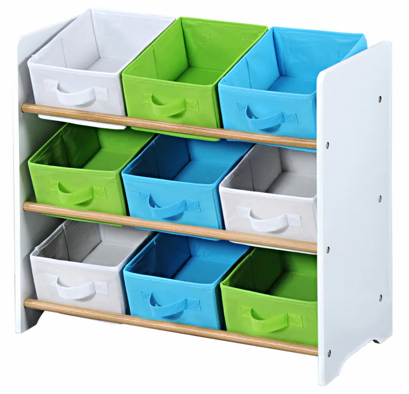 Nejprodávanější Dětský úložný regál s 9ti látkovými boxy, bílý