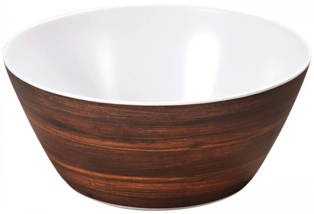Plastová miska na ovoce a saláty, průměr 25 cm, dekor tmavého dřeva Nová Kolekce