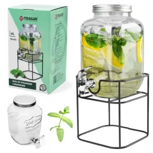 Nová Kolekce Zásobník láhev sklo 4000ml s kohoutkem ve stojanu TR-4TJ