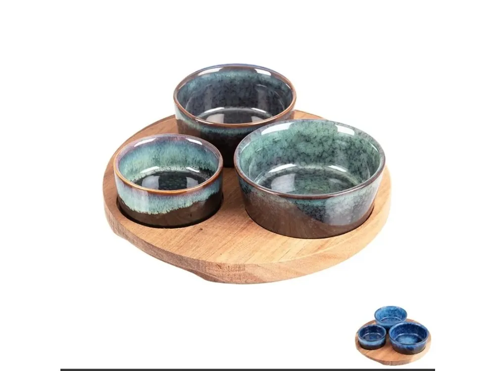 Tovární Cena Miska servírovací keramika/akácie set 4D