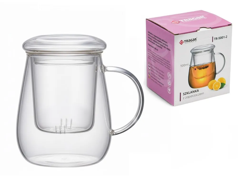 Hrnek sklo 500ml s filtrem a víčkem TRG5001 Aktuální