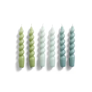 Aktuální Set 6 ks sviečok Spiral Green Arctic Blue Teal