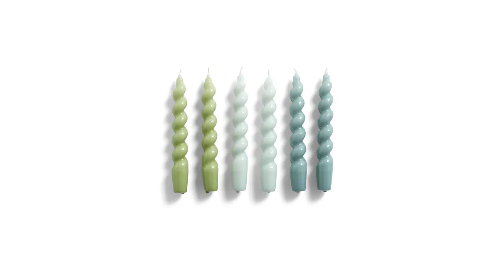 Aktuální Set 6 ks sviečok Spiral Green Arctic Blue Teal