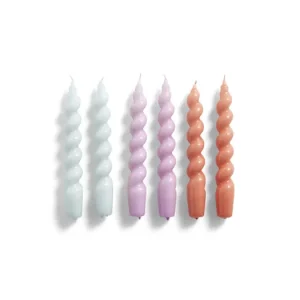 Set 6 ks sviečok Spiral Ice Blue Lilac Apricot Značkový