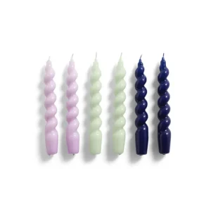 Set 6 ks sviečok Spiral Lilac Mint Midnight Blue Časově Omezené