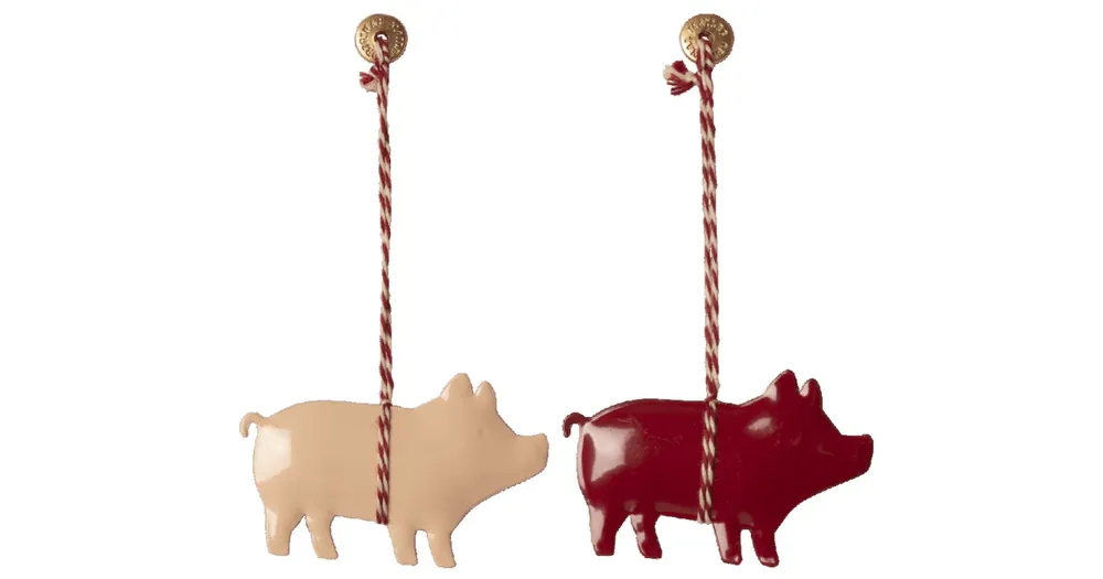 Originální Vianočná plechová ozdoba Xmas Piggy - set 2 ks