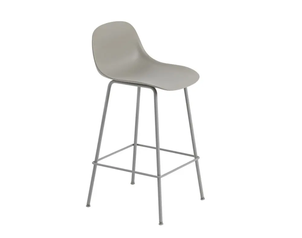 Barová stolička Fiber Stool 65cm s opěrkou, Tube Base, grey Nízká Cena