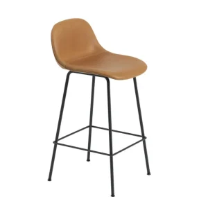 Barová stolička Fiber Stool 65cm s opěrkou, Tube Base, cognac leather Sleva