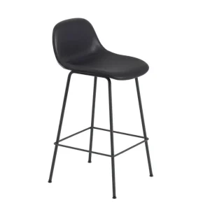 Bezpečná Platba Barová stolička Fiber Stool 65cm s opěrkou, Tube Base, black leather