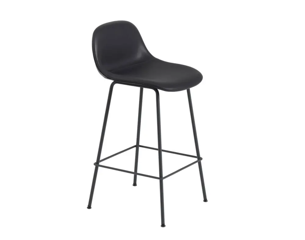 Bezpečná Platba Barová stolička Fiber Stool 65cm s opěrkou, Tube Base, black leather
