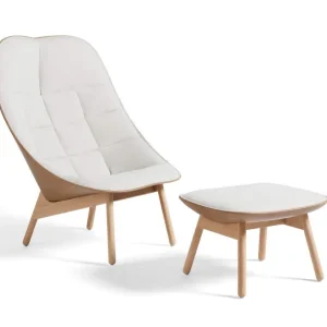 Hit Sezóny Křeslo Uchiwa Quilt s otomanem, lacquered solid oak / Mode 009 / Sense Nougat