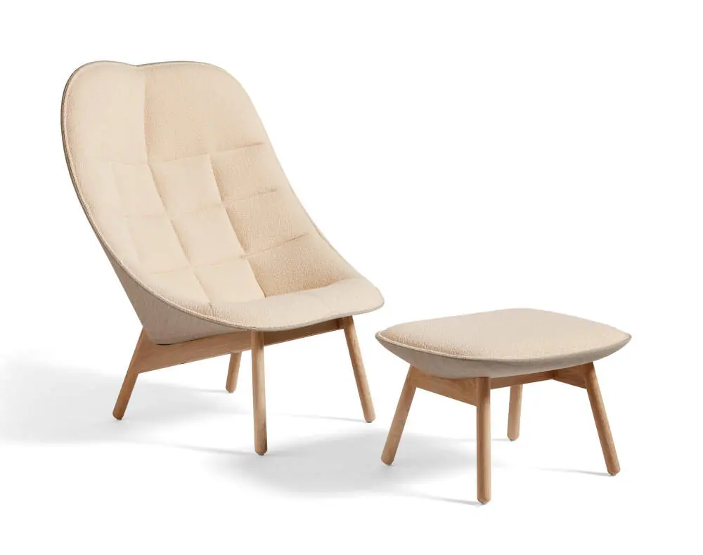 Nejlepší Volba Křeslo Uchiwa Quilted s otomanem, Lacquered Oak / Flamiber Sand J7 / Remix 233