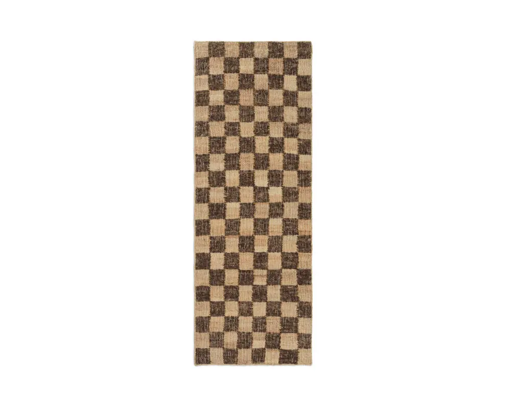 Jutový koberec Check Wool Runner 70x180, coffee/natural Výhodná Nabídka